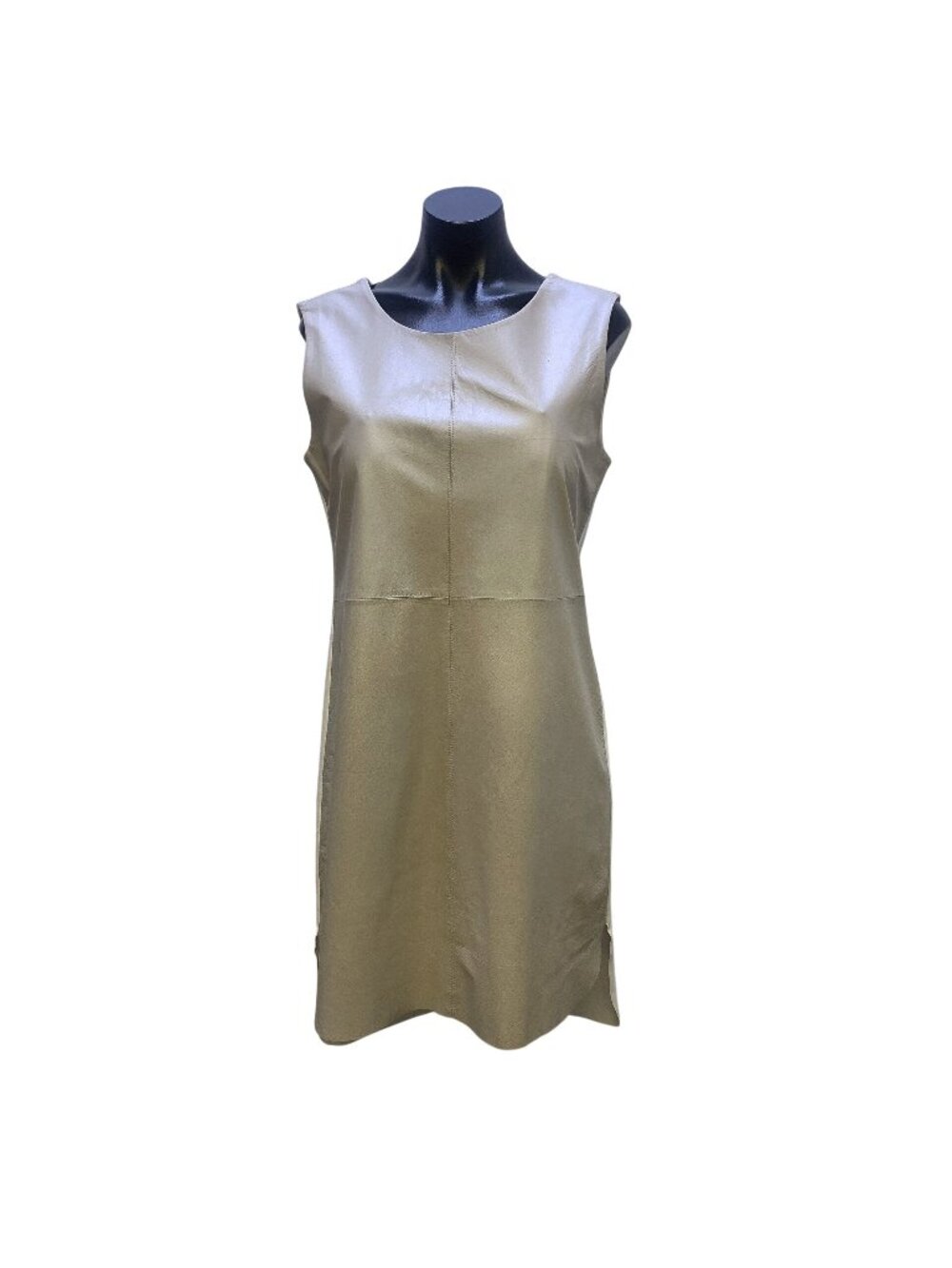 My Tribe Taupe & Cream Leather Front Shift Dress Size Small